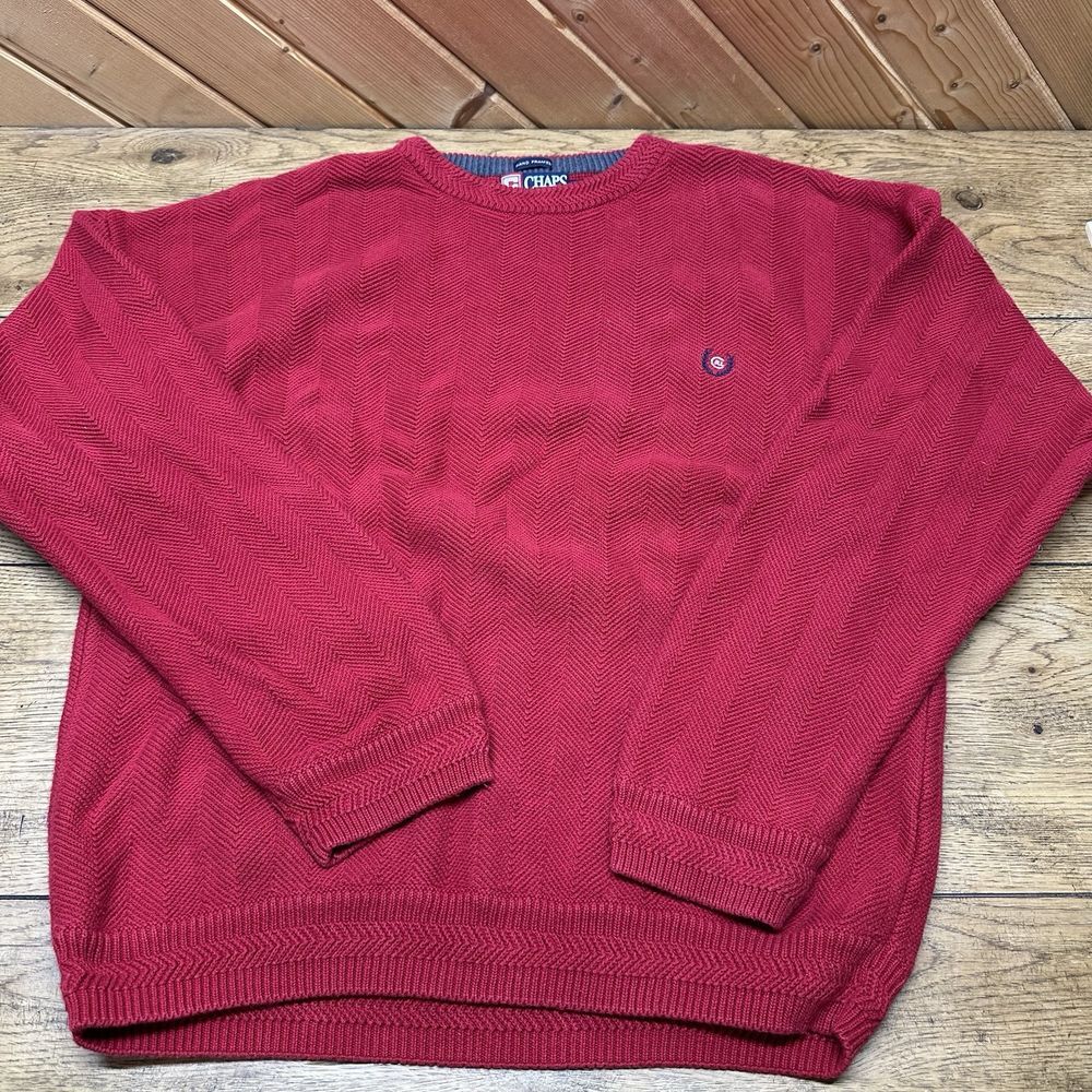 Vintage Ralph Lauren Hand‎ Framed Knit Herringbone Red Sweater Men's XL Chaps